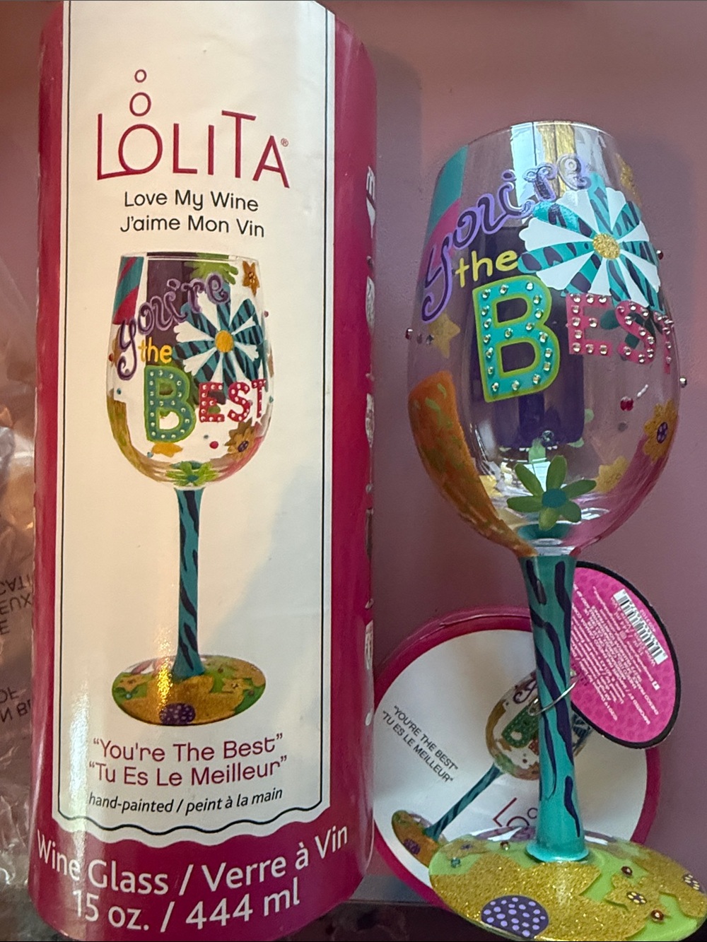 NWT Lolita Love My Wine Hand-Painted Wine Glass-You’re The Best